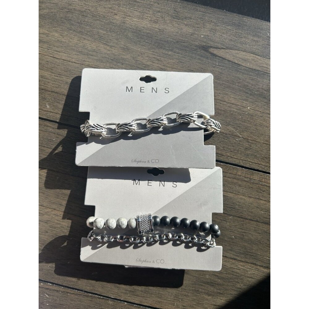 Lot Of 2 Men’s Bracelet Stephan &Co  Black Silver Tone New